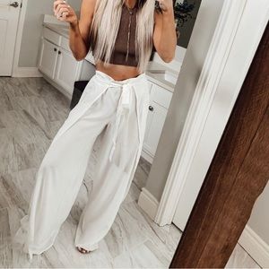 Embroidered Wrap Around Pants White Wide Leg S